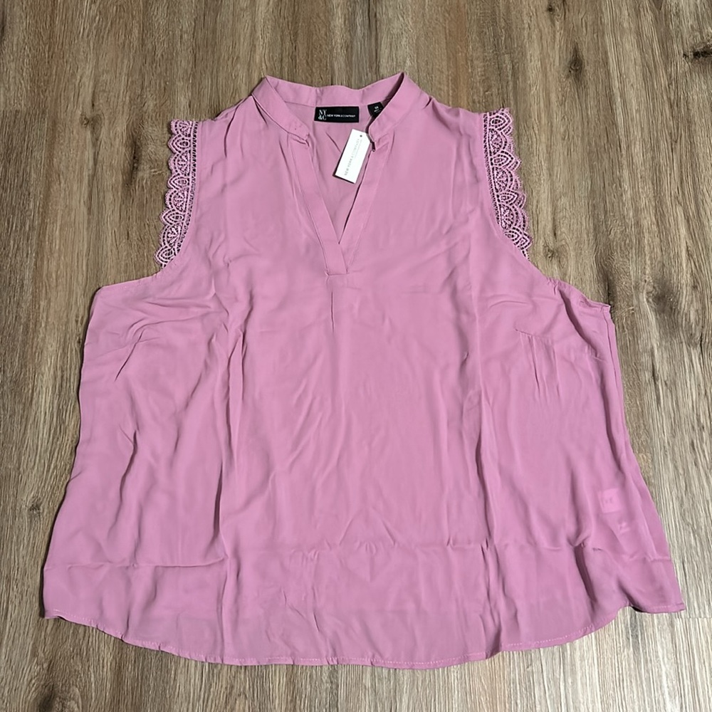 New York & Company Lace Trim Split Neck Sleeveless Blouse Plus Size 3X